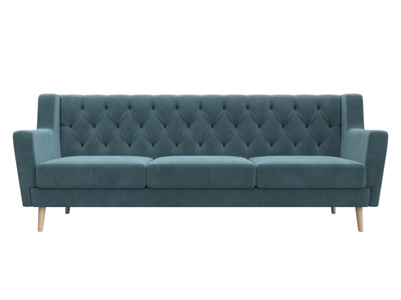 Диван кухонный прямой Брайтон 3 Люкс, Велюр, SEVEN 113 бирюзовый