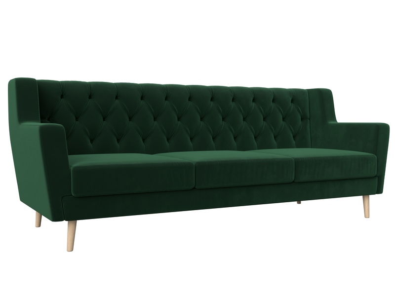 Диван кухонный прямой Брайтон 3 Люкс, Велюр, SEVEN 626 зеленый