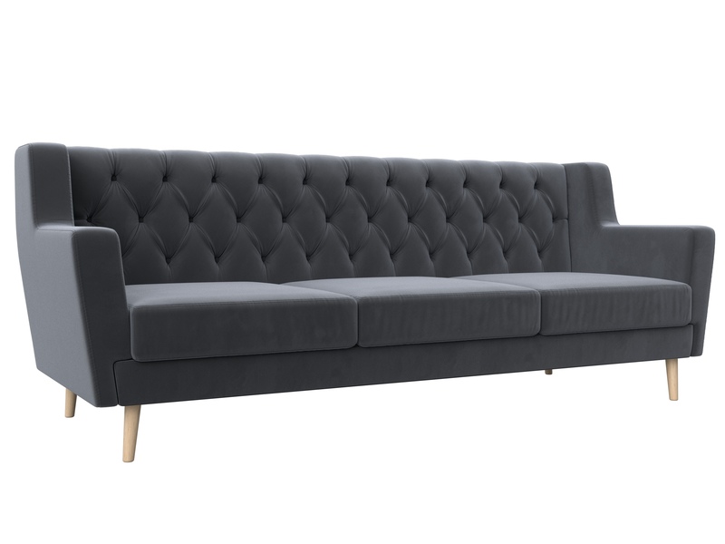 Диван кухонный прямой Брайтон 3 Люкс, Велюр, SEVEN 17 серый