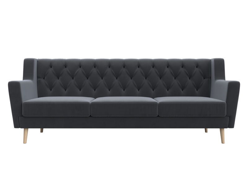 Диван кухонный прямой Брайтон 3 Люкс, Велюр, SEVEN 17 серый