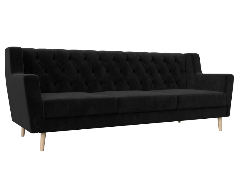 Диван кухонный прямой Брайтон 3 Люкс, Велюр, SEVEN 35 черный