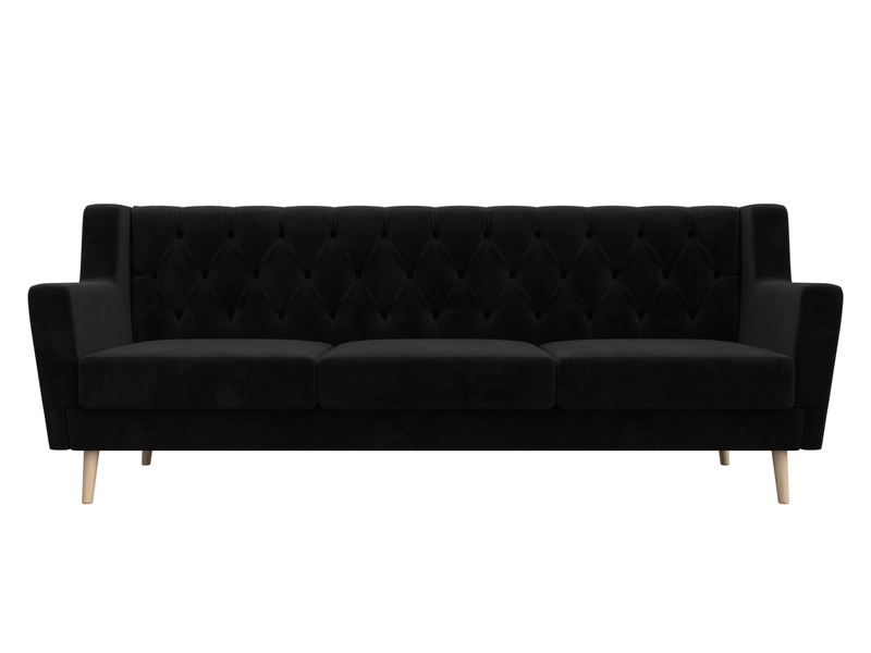 Диван кухонный прямой Брайтон 3 Люкс, Велюр, SEVEN 35 черный