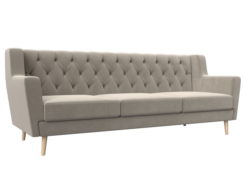 Диван кухонный прямой Брайтон 3 Люкс, Микровельвет, Бежевый