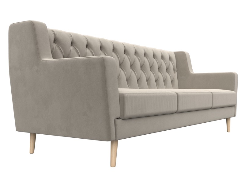 Диван кухонный прямой Брайтон 3 Люкс, Микровельвет, Бежевый