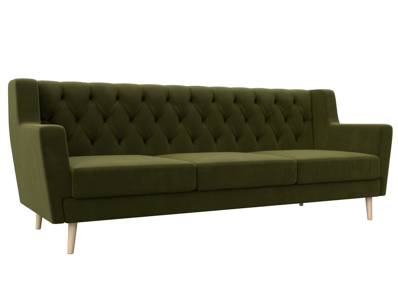 Диван кухонный прямой Брайтон 3 Люкс, Микровельвет, Зеленый