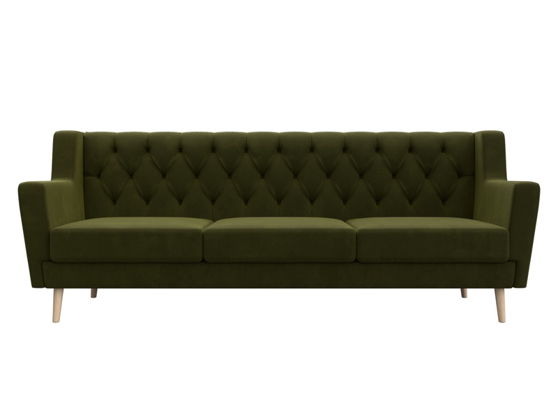 Диван кухонный прямой Брайтон 3 Люкс, Микровельвет, Зеленый