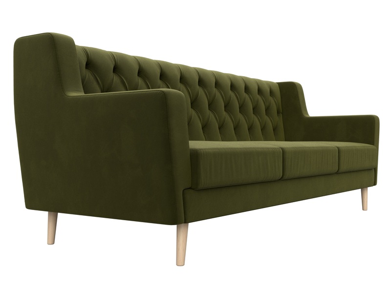 Диван кухонный прямой Брайтон 3 Люкс, Микровельвет, Зеленый