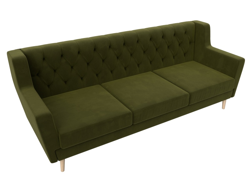 Диван кухонный прямой Брайтон 3 Люкс, Микровельвет, Зеленый