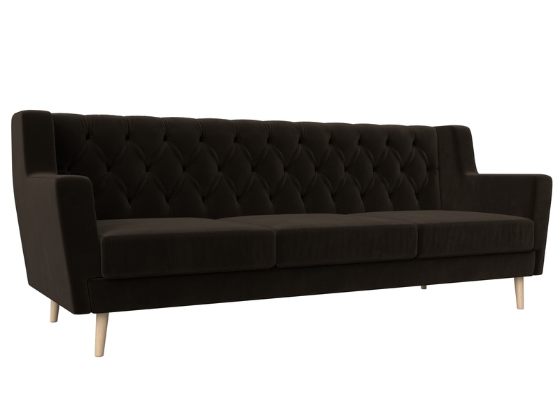 Диван кухонный прямой Брайтон 3 Люкс, Микровельвет, Коричневый