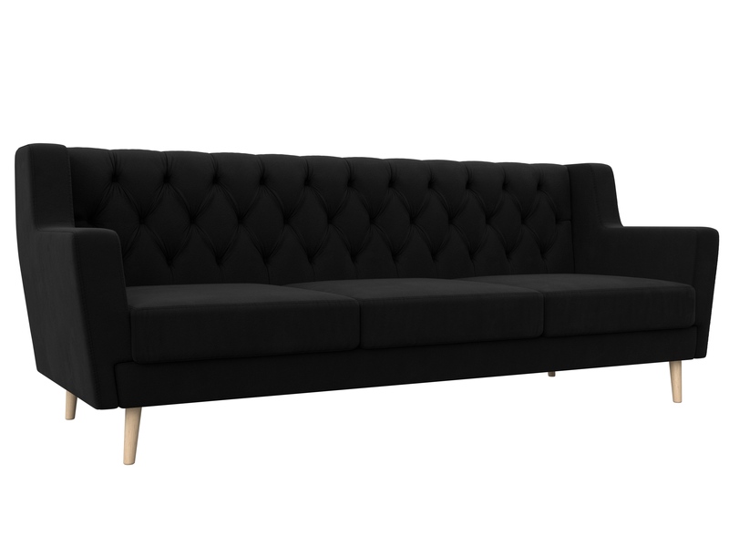 Диван кухонный прямой Брайтон 3 Люкс, Микровельвет, Черный