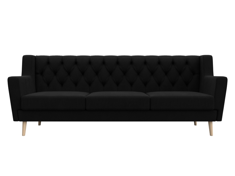 Диван кухонный прямой Брайтон 3 Люкс, Микровельвет, Черный