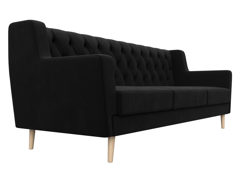 Диван кухонный прямой Брайтон 3 Люкс, Микровельвет, Черный