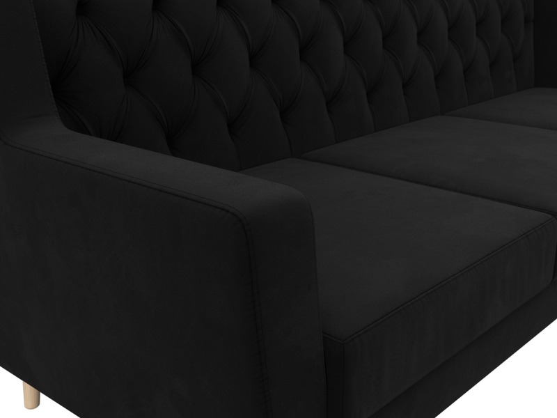 Диван кухонный прямой Брайтон 3 Люкс, Микровельвет, Черный