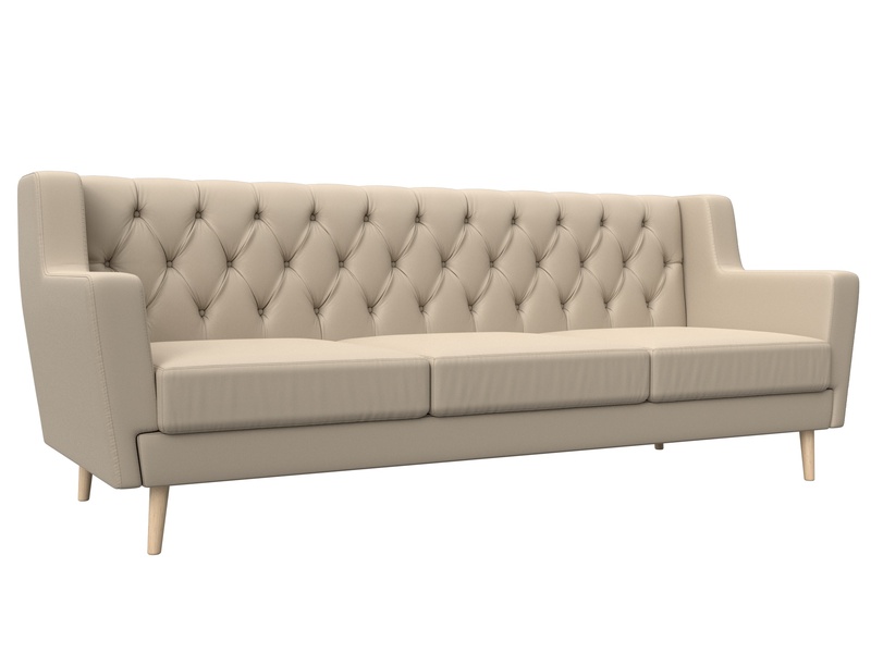 Диван кухонный прямой Брайтон 3 Люкс, Экокожа, Бежевый