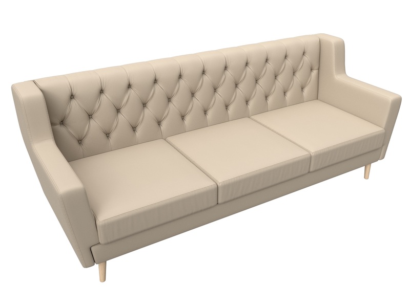 Диван кухонный прямой Брайтон 3 Люкс, Экокожа, Бежевый