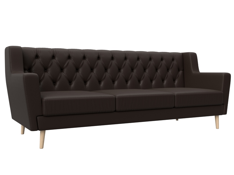 Диван кухонный прямой Брайтон 3 Люкс, Экокожа, Коричневый