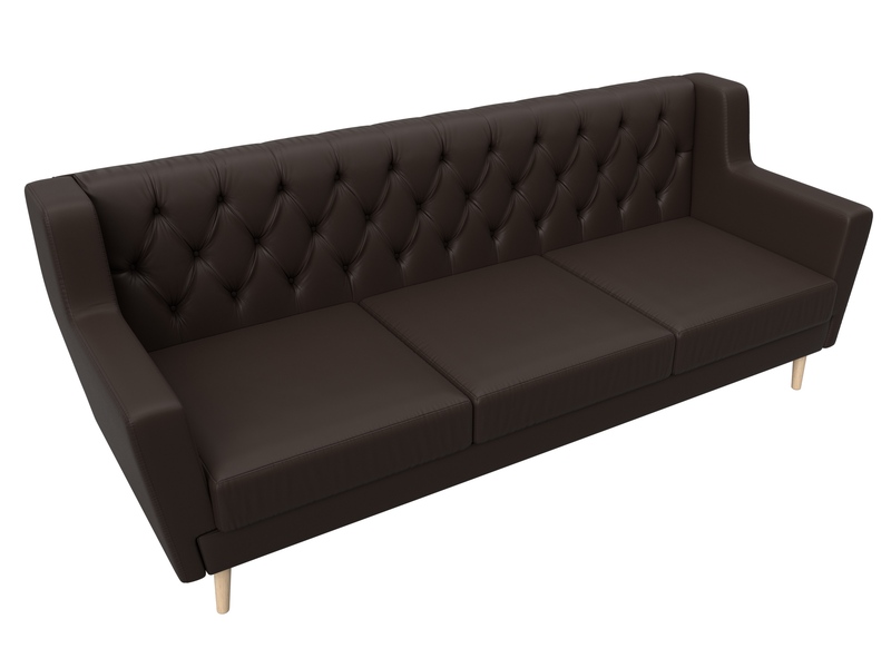 Диван кухонный прямой Брайтон 3 Люкс, Экокожа, Коричневый