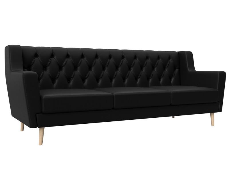 Диван кухонный прямой Брайтон 3 Люкс, Экокожа, Черный