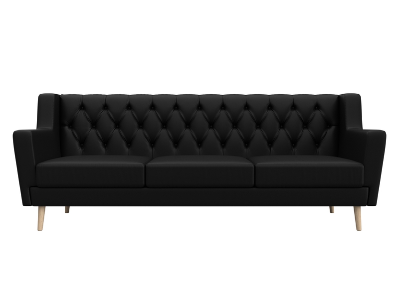 Диван кухонный прямой Брайтон 3 Люкс, Экокожа, Черный