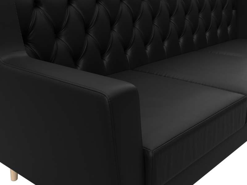 Диван кухонный прямой Брайтон 3 Люкс, Экокожа, Черный