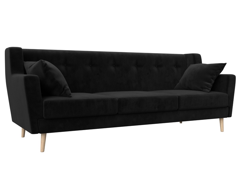 Диван кухонный прямой Брайтон 3, Велюр, SEVEN 35 черный