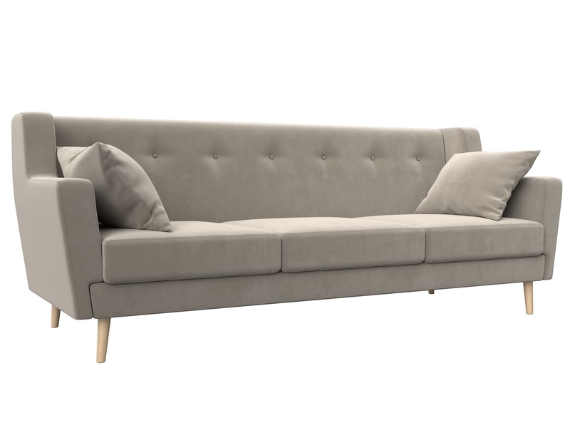 Диван кухонный прямой Брайтон 3, Микровельвет, Бежевый