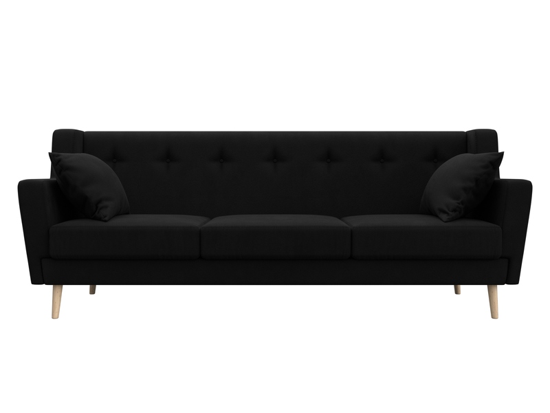 Диван кухонный прямой Брайтон 3, Микровельвет, Черный