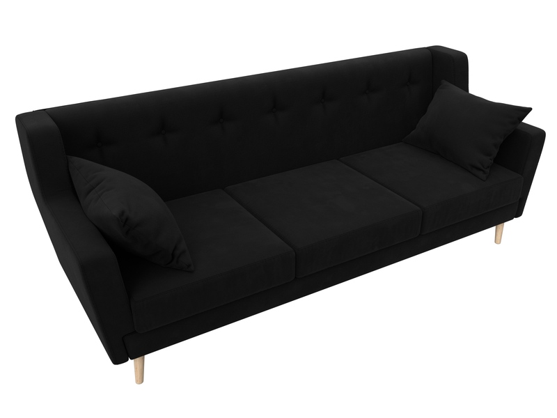 Диван кухонный прямой Брайтон 3, Микровельвет, Черный