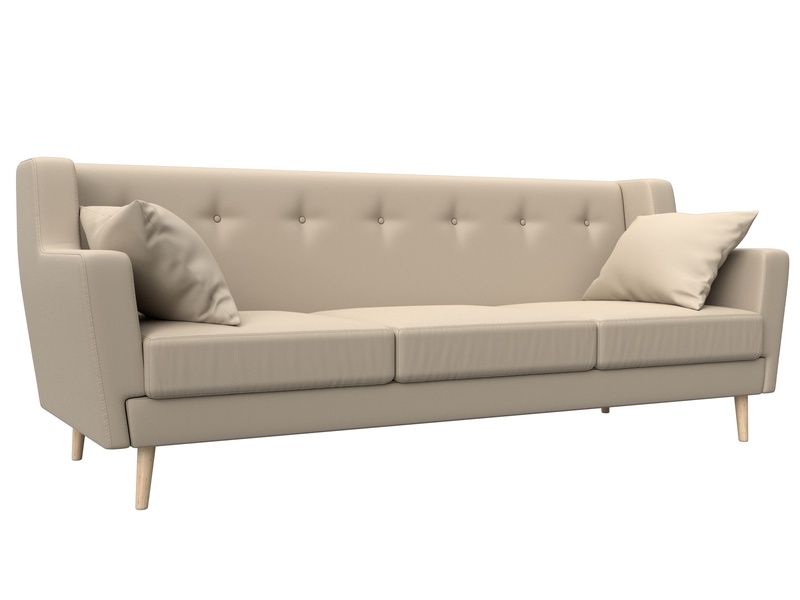 Диван кухонный прямой Брайтон 3, Экокожа, Бежевый