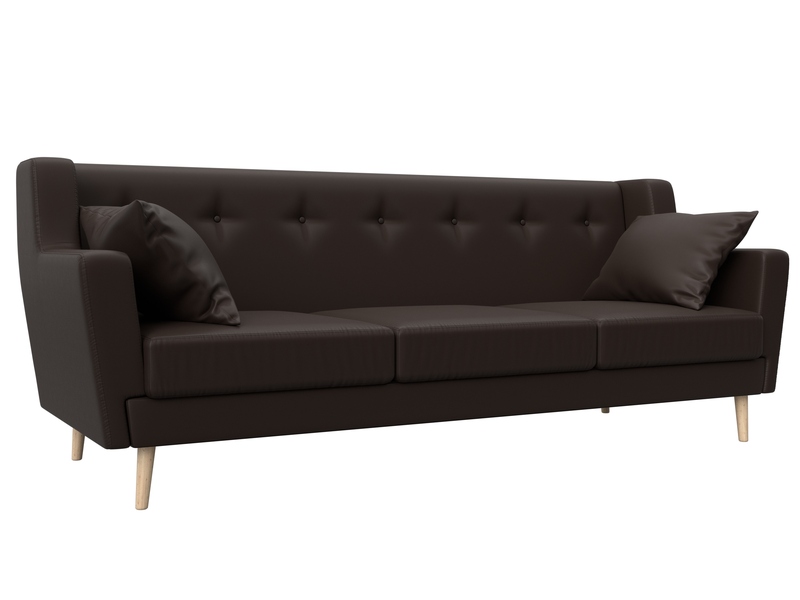Диван кухонный прямой Брайтон 3, Экокожа, Коричневый