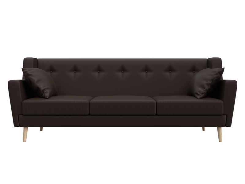 Диван кухонный прямой Брайтон 3, Экокожа, Коричневый