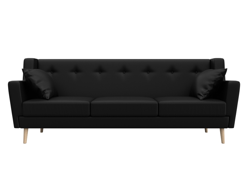 Диван кухонный прямой Брайтон 3, Экокожа, Черный