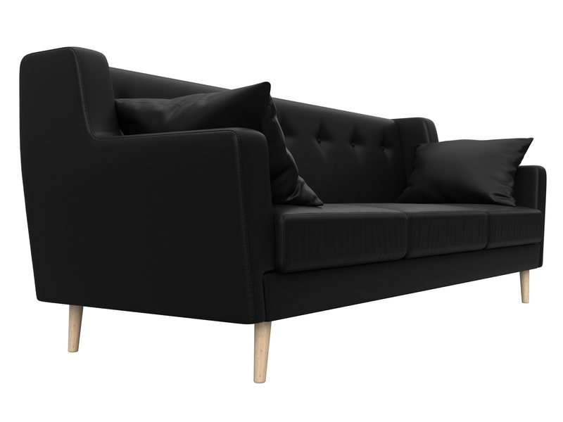 Диван кухонный прямой Брайтон 3, Экокожа, Черный