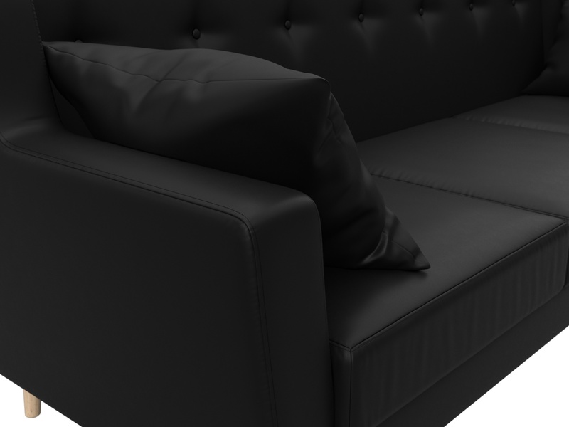 Диван кухонный прямой Брайтон 3, Экокожа, Черный