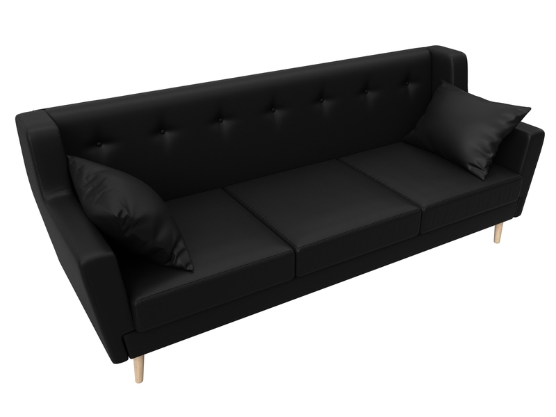 Диван кухонный прямой Брайтон 3, Экокожа, Черный