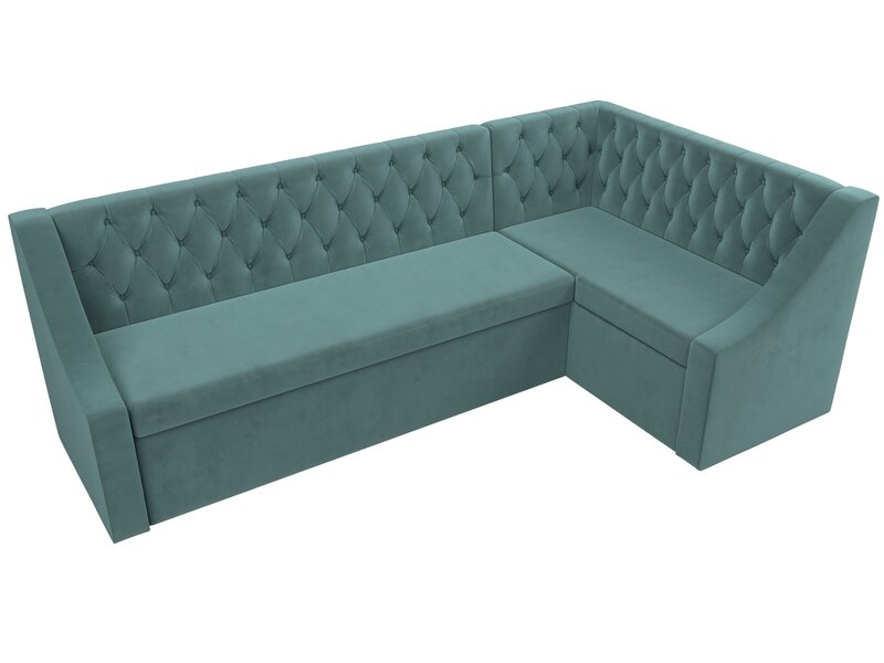 Диван кухонный угловой Мерлин правый угол, Велюр, SEVEN 113 бирюзовый