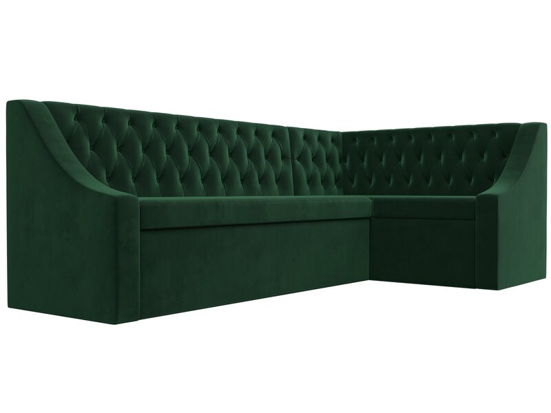 Диван кухонный угловой Мерлин правый угол, Велюр, SEVEN 626 зеленый