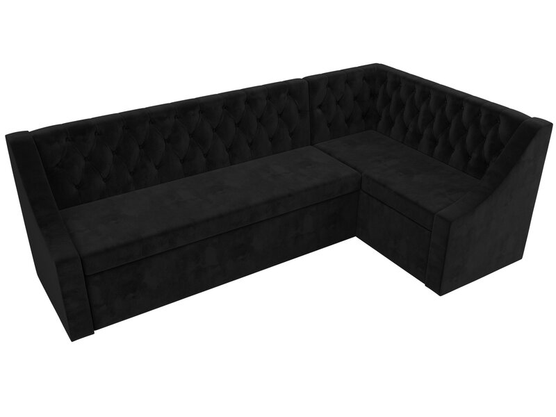 Диван кухонный угловой Мерлин правый угол, Велюр, SEVEN 35 черный