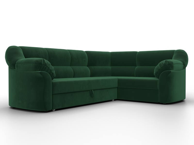 Диван угловой Карнелла правый угол, Велюр, SEVEN 626 зеленый