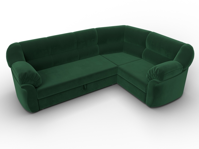Диван угловой Карнелла правый угол, Велюр, SEVEN 626 зеленый