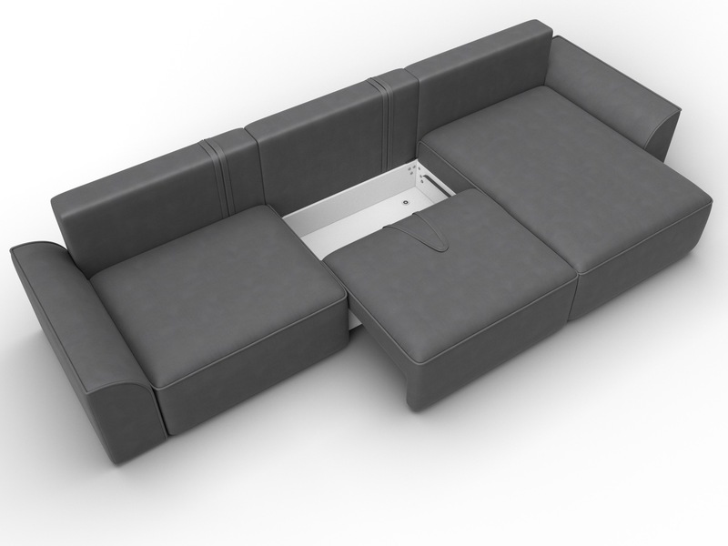 Диван угловой Лига-048 НПБ лонг, Замша, JOLY 13 серый