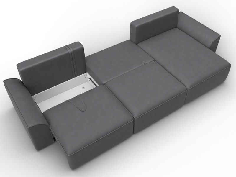 Диван угловой Лига-048 НПБ лонг, Замша, JOLY 13 серый