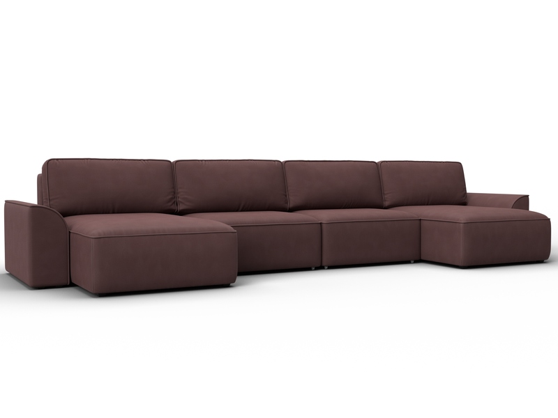 Диван П-образный Лига-048 НПБ лонг, Замша, JOLY 09 бордовый