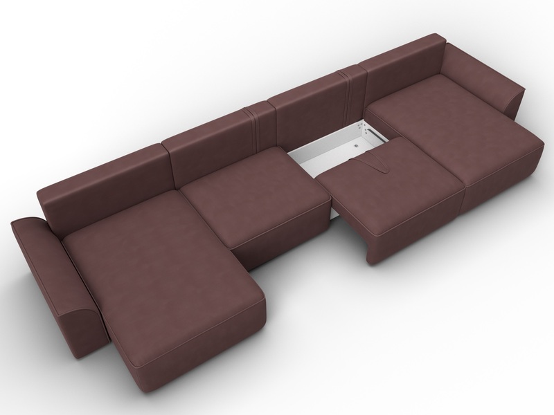 Диван П-образный Лига-048 НПБ лонг, Замша, JOLY 09 бордовый