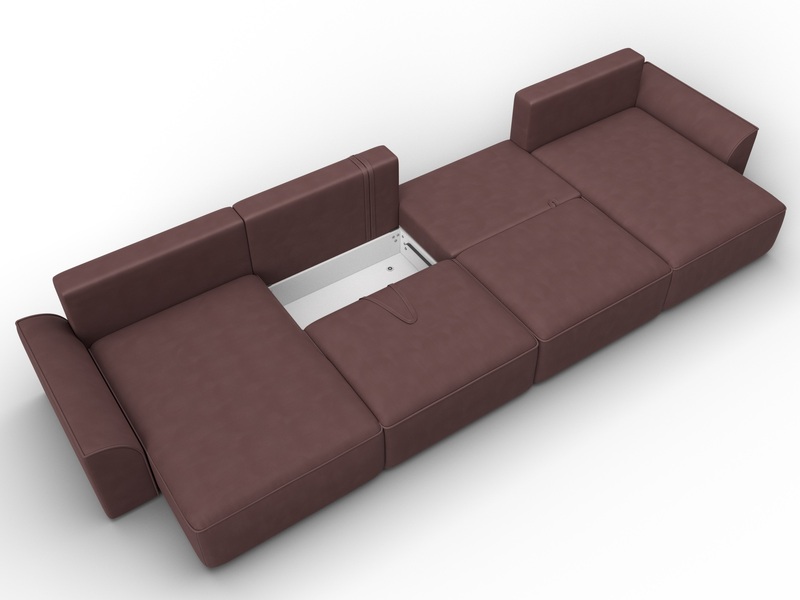 Диван П-образный Лига-048 НПБ лонг, Замша, JOLY 09 бордовый