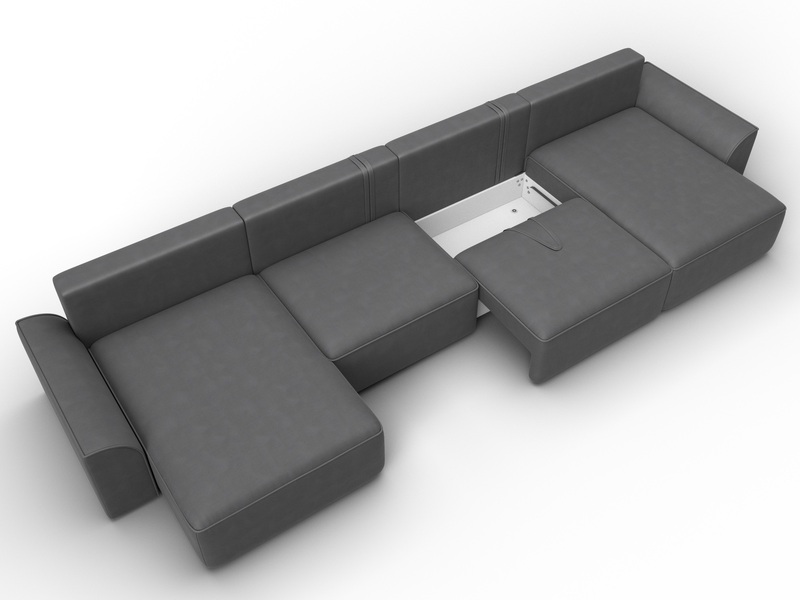 Диван П-образный Лига-048 НПБ лонг, Замша, JOLY 13 серый