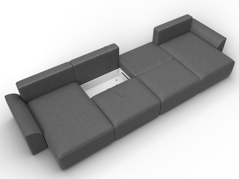 Диван П-образный Лига-048 НПБ лонг, Замша, JOLY 13 серый