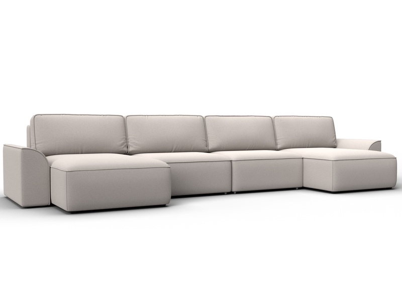 Диван П-образный Лига-048 НПБ лонг, Замша, JOLY 05 бежевый