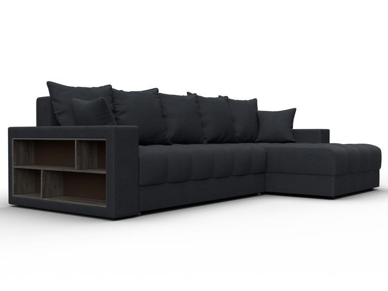 Диван угловой с декором и полкой Лига-050 НПБ, Замша, JOLY 16 темно-серый