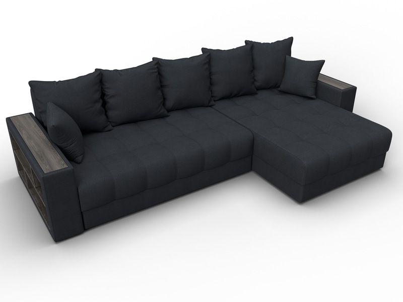 Диван угловой с декором и полкой Лига-050 НПБ, Замша, JOLY 16 темно-серый